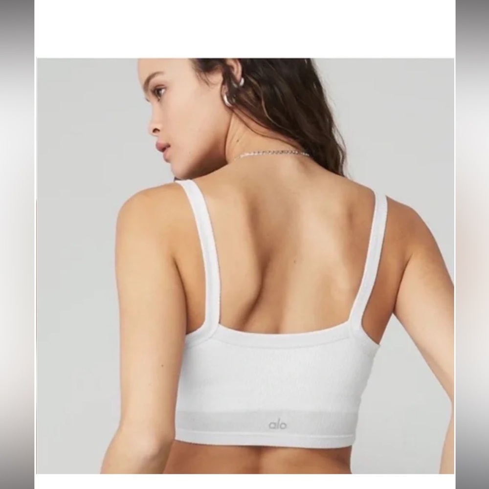 ALO Ribbed Cropped Whisper Bra Tank White Small - Picture 2 of 7
